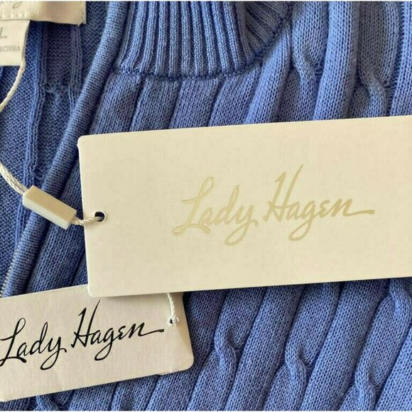 100% Cotton Lady Hagen Impressionist Blue Persian Cable-Knit Quarter-Zip Size L - Picture 5 of 8